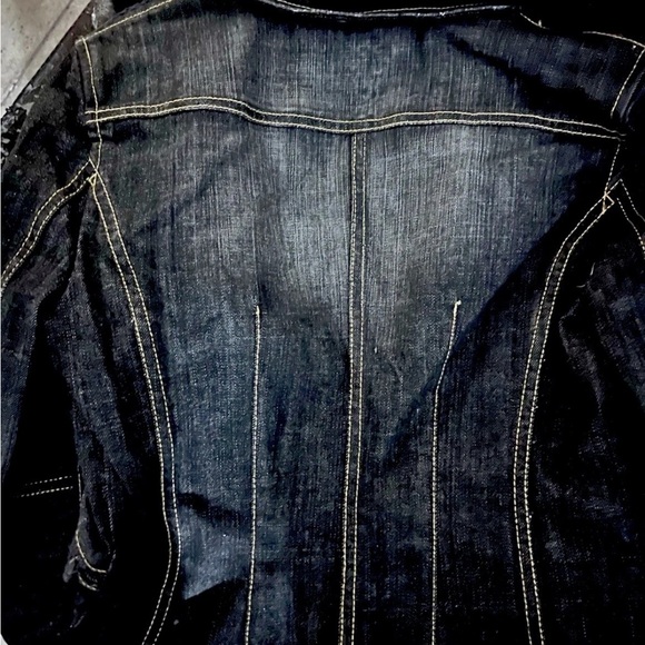 Vintage bebe Dark Wash Denim Jacket lace pocket detail. - Picture 4 of 11